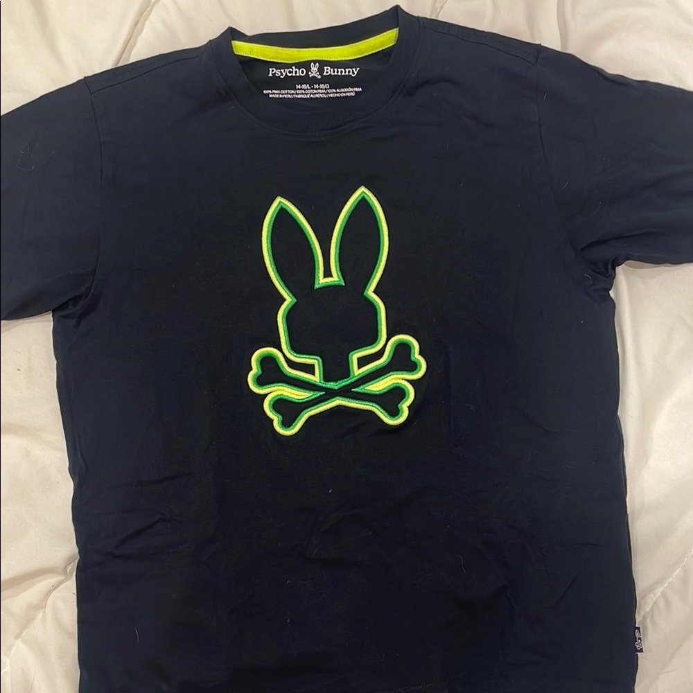 Psycho Bunny Black and Green Short Sleeve Tee with Bunny Skull Design